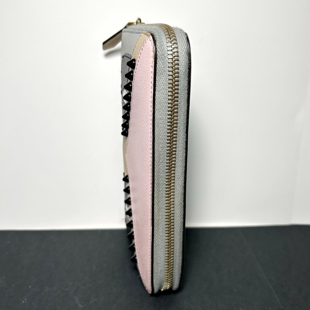 Fendi Monster Eyes Cont. Zip Around Leather Wallet Full Inclusion Pink/Gray/Stud - Picture 16 of 16